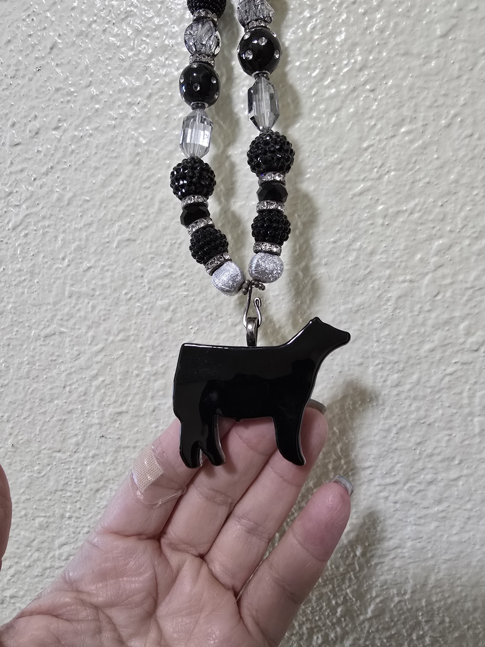 Glass Black Cow Pendant Beaded Necklace
